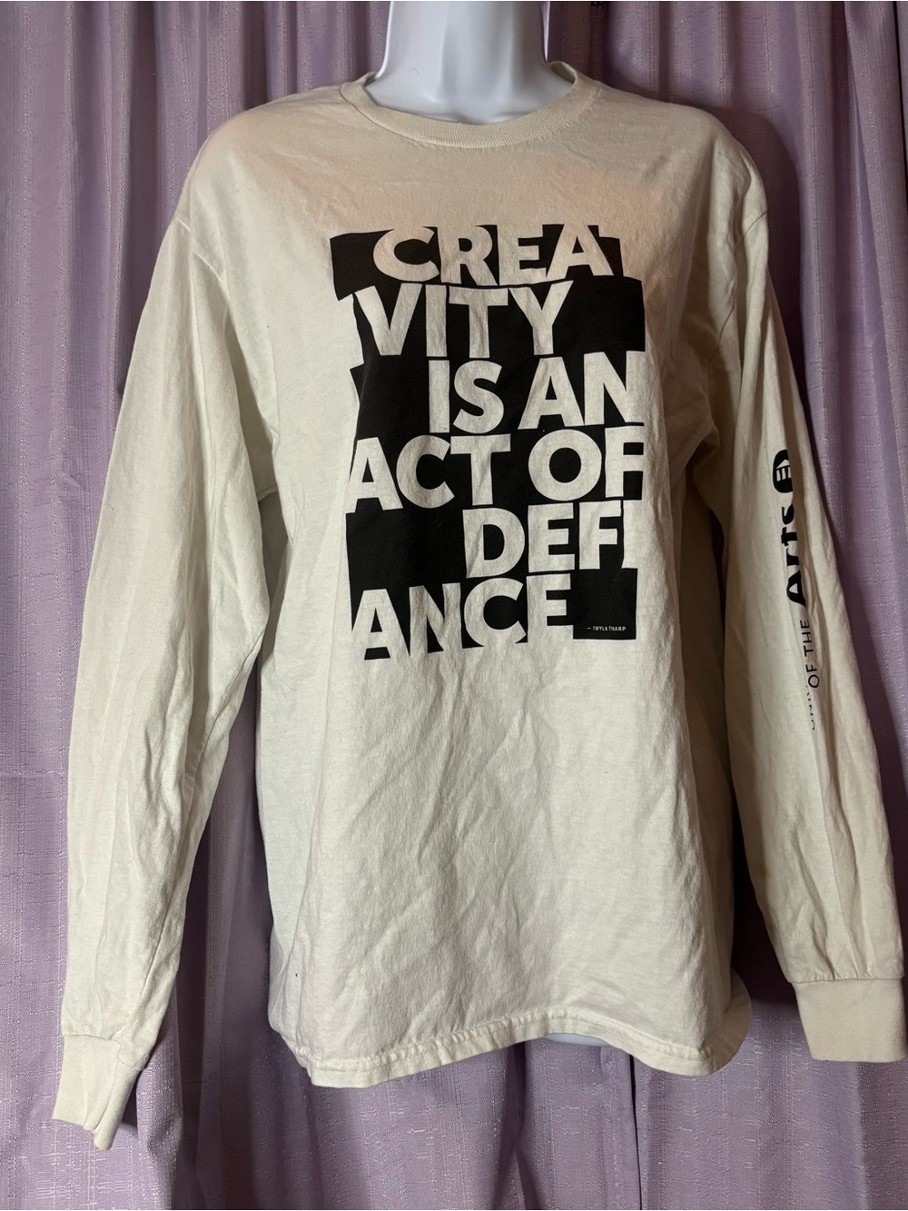 Long-Sleeve Graphic Tee - Cream with Black Print